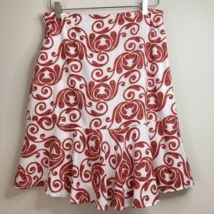 Aventura Skirt Women’s Size 2 White Orange Paisley A-Line Ruffle Bottom Lined